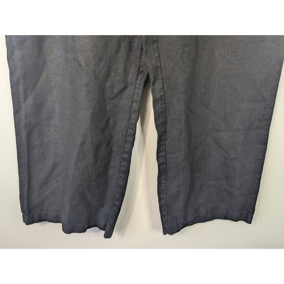 Eileen Fisher Black Linen Wide Leg High Rise Pant - Picture 2 of 6